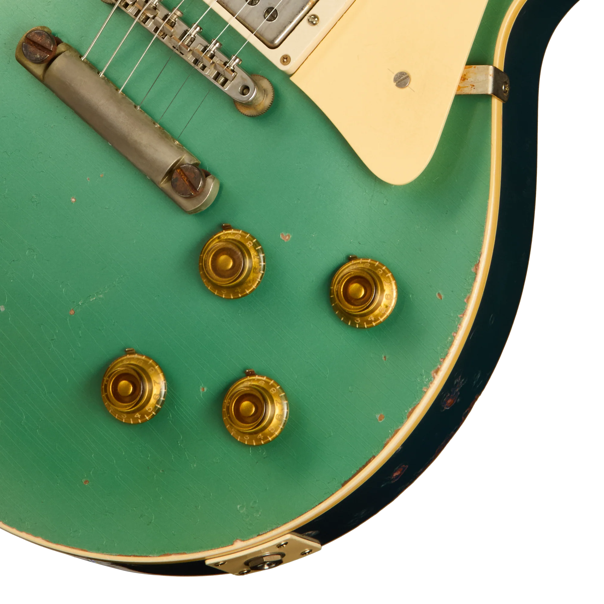 Gibson Custom 1957 Les Paul Standard Reissue, Ultra Heavy Aged, Inverness Green and Pelham Blue Over Goldtop 8 Gibson Custom 1957 Les Paul Standard Reissue, Ultra Heavy Aged, Inverness Green and Pelham Blue Over Goldtop