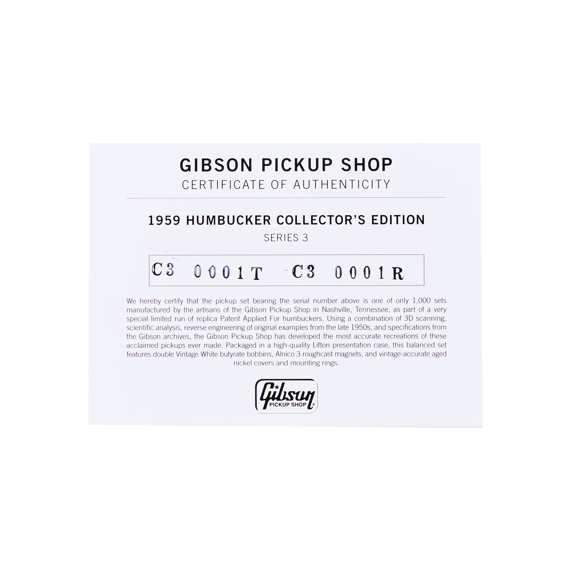 Gibson 1959 Humbucker, Collector’s Edition, Series 3 10 Gibson 1959 Humbucker, Collector’s Edition, Series 3