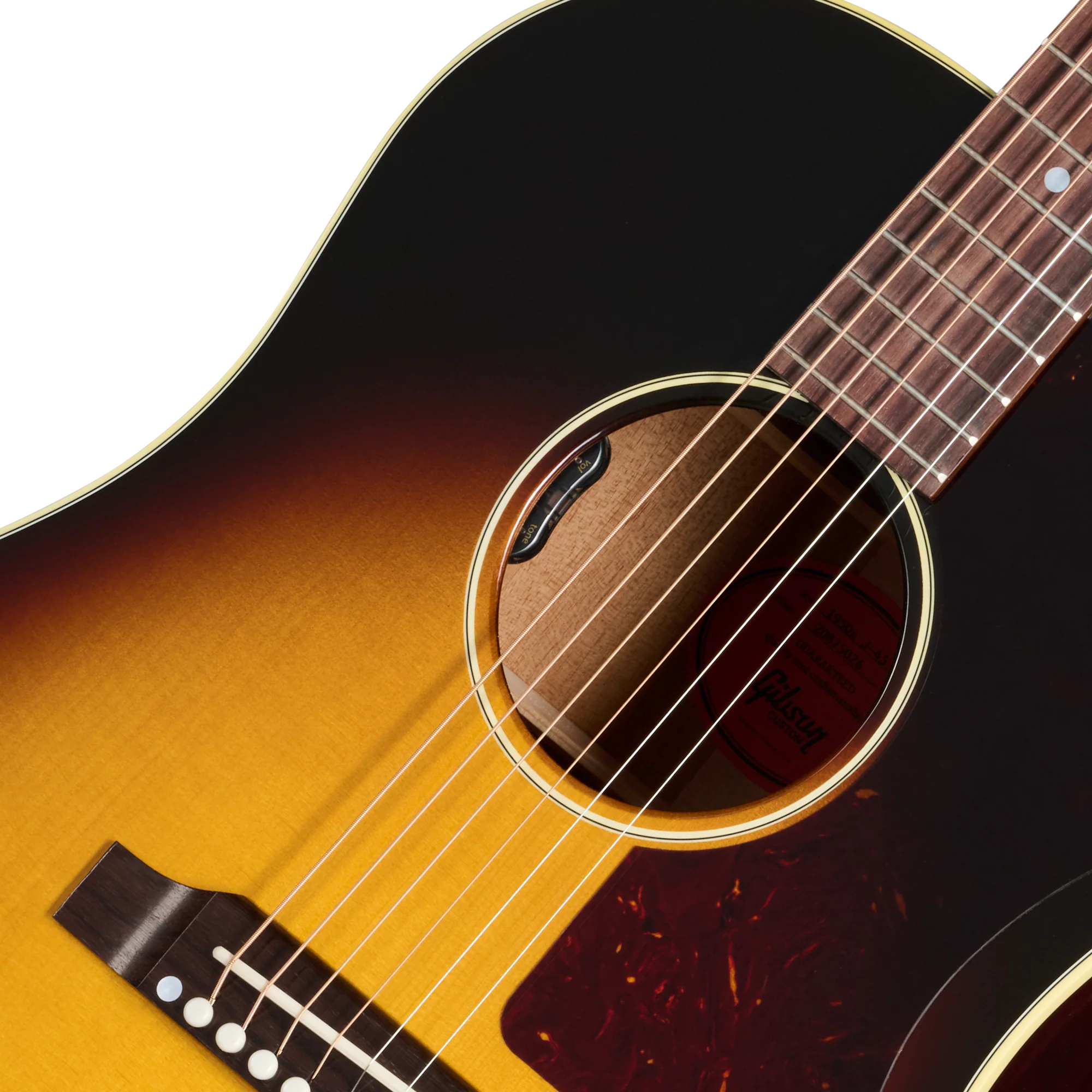 Gibson Custom J-45 50s with Red Spruce Top, Wide Vintage Sunburst 7 Gibson Custom J-45 50s with Red Spruce Top, Wide Vintage Sunburst