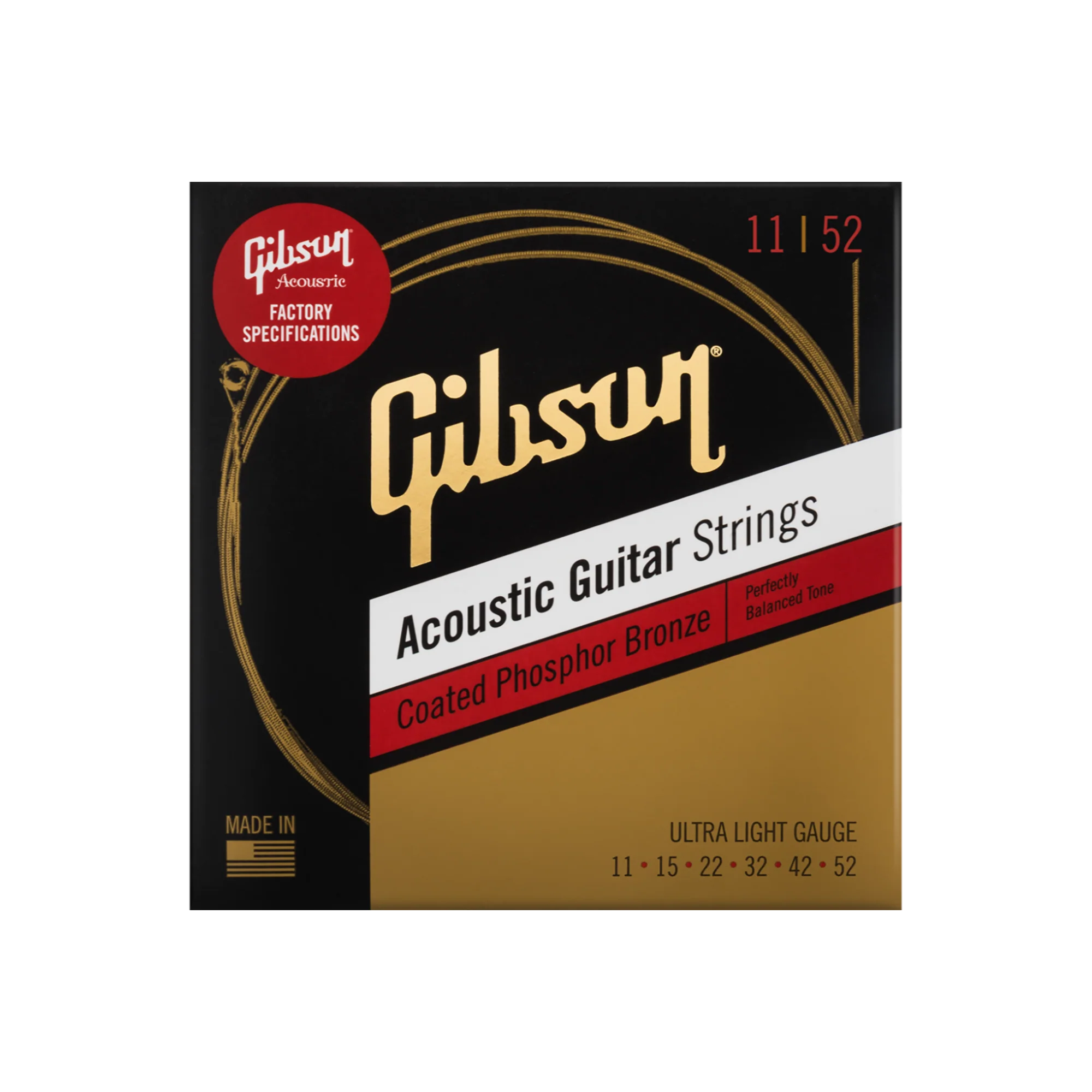 Gibson Coated Phosphor Bronze Acoustic Guitar Strings, Ultra-Light Gauge
