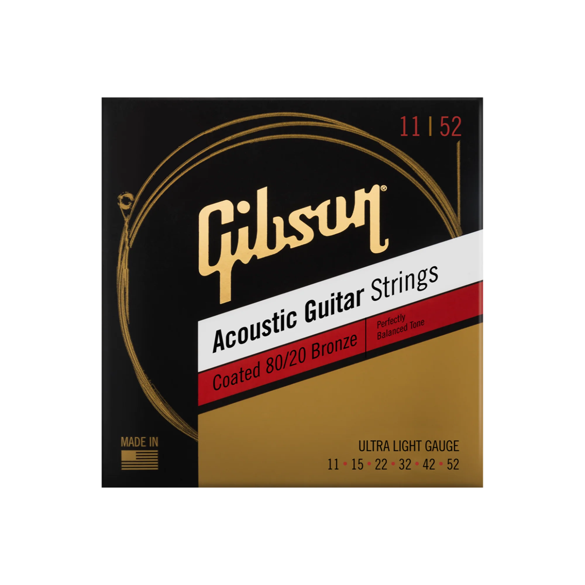 Gibson Coated 80/20 Bronze Acoustic Guitar Strings, Ultra-Light Gauge