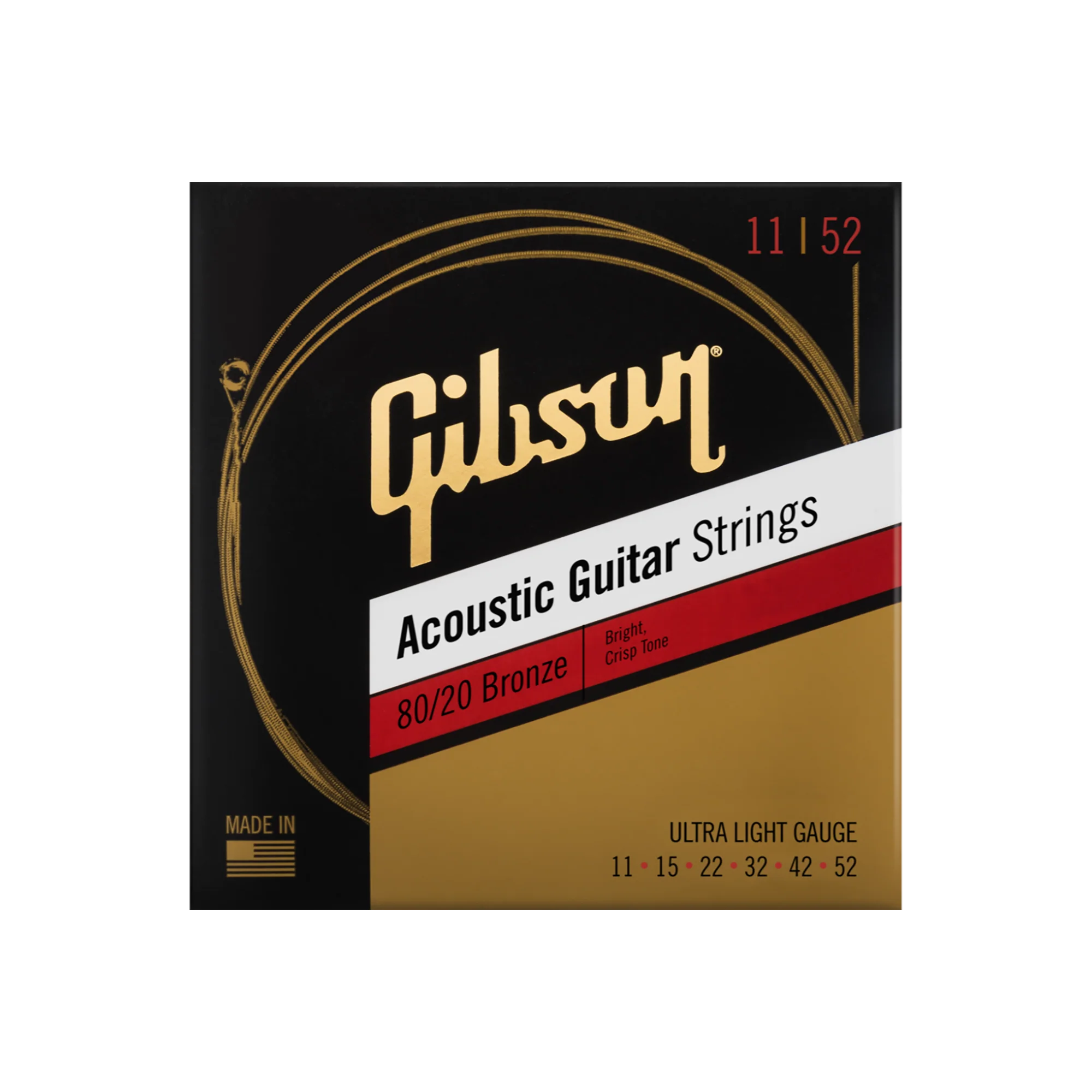 Gibson 80/20 Bronze Acoustic Guitar Strings, Ultra-Light Gauge