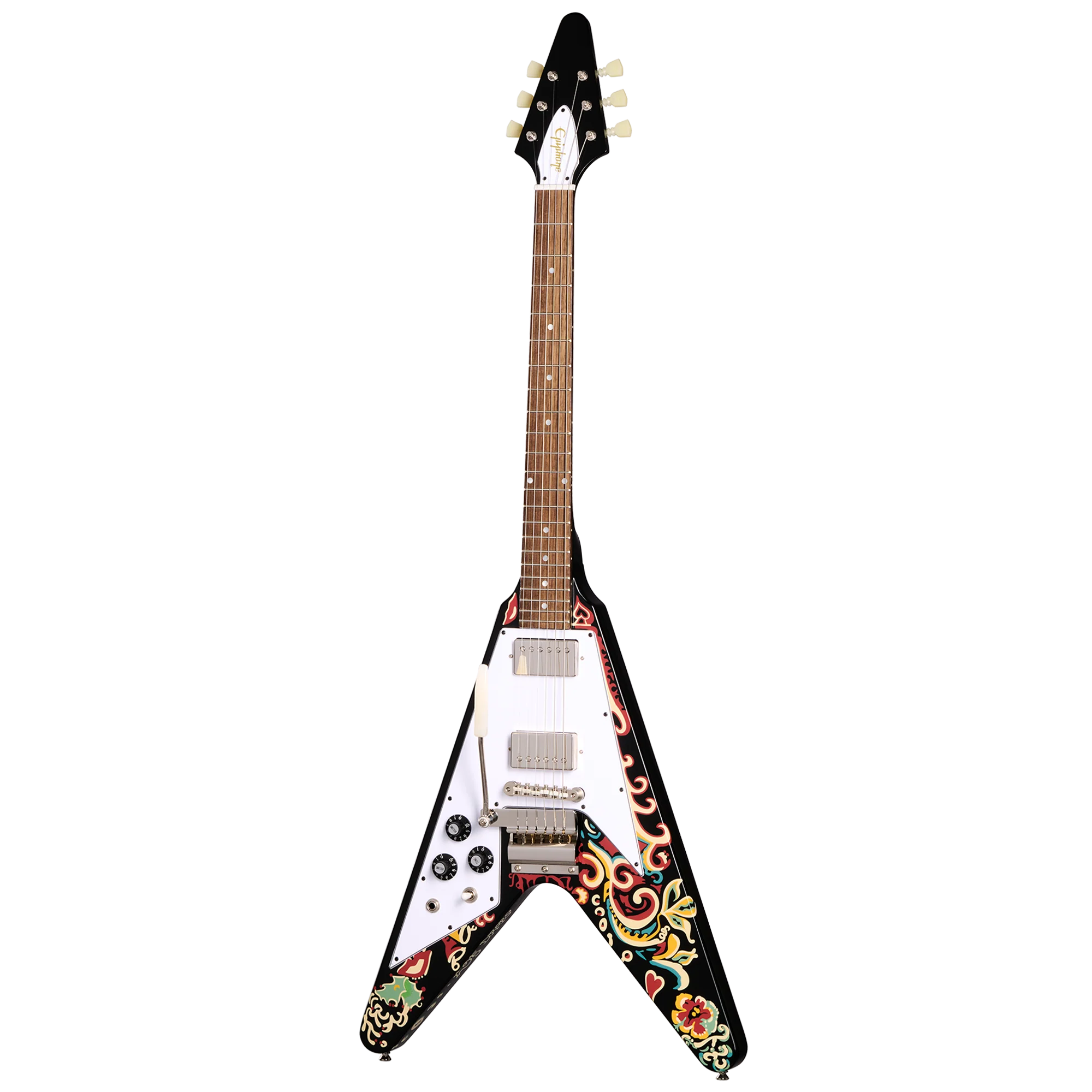 Epiphone Inspired by Gibson Custom Jimi Hendrix™ "Love Drops" Flying V, Left-Handed, Ebony 3 Epiphone Inspired by Gibson Custom Jimi Hendrix™ "Love Drops" Flying V, Left-Handed, Ebony