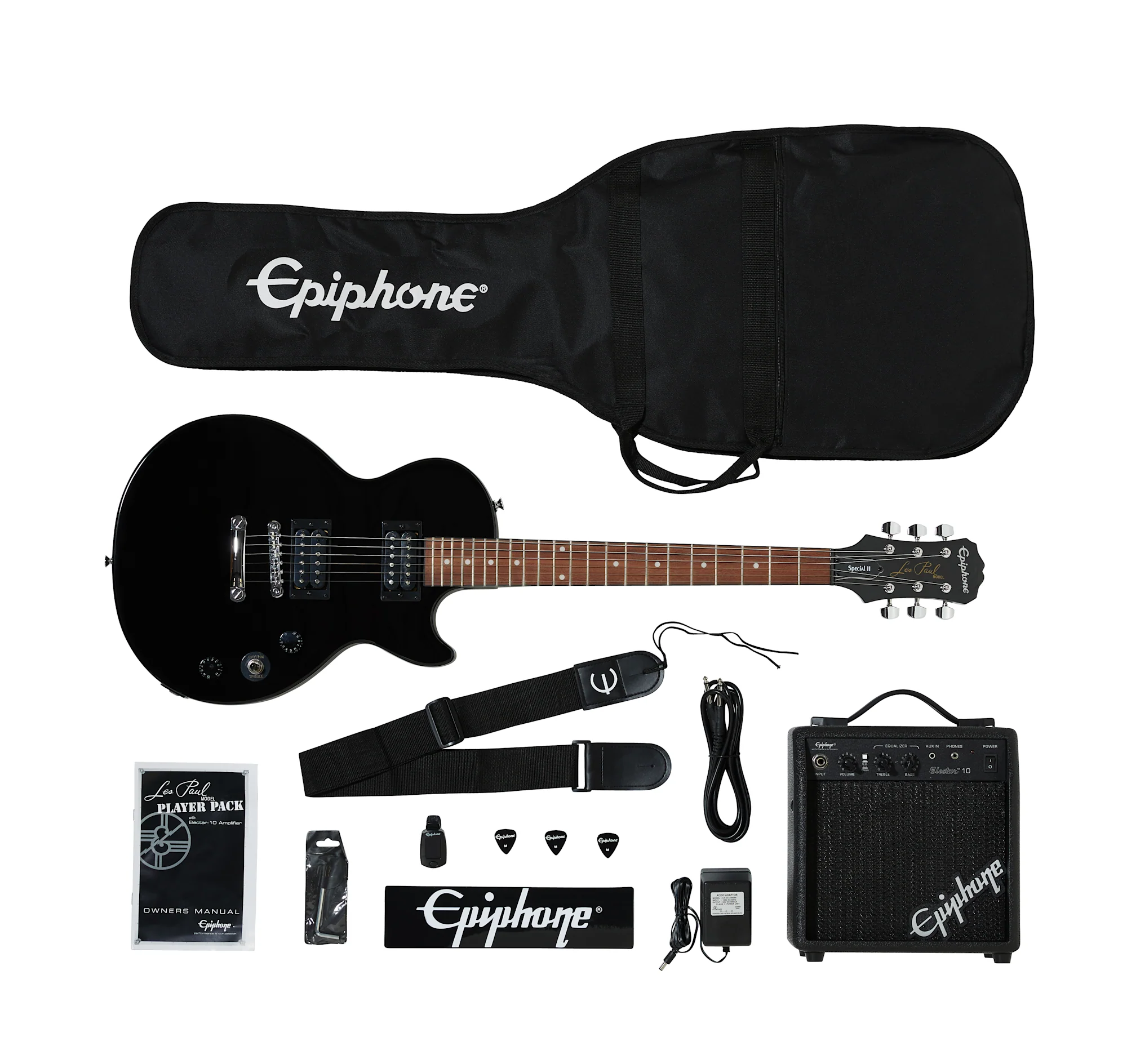 Epiphone Les Paul Electric Guitar Player Pack, 220V, Ebony