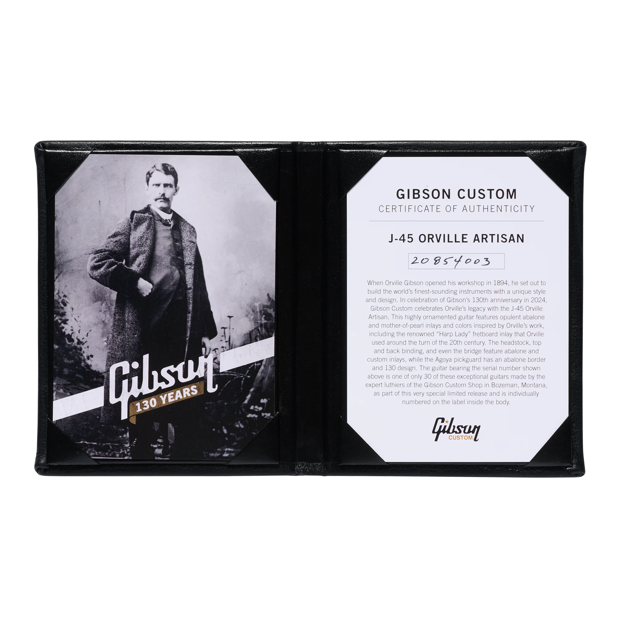 Gibson Custom J-45 Orville Artisan 130th Anniversary Limited Edition, Ebony, Exclusive 21 Gibson Custom J-45 Orville Artisan 130th Anniversary Limited Edition, Ebony, Exclusive